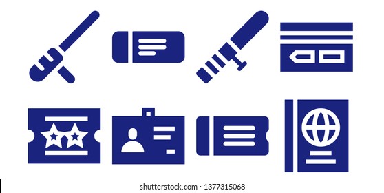 Pass Icon Set. 8 Filled Pass Icons.  Simple Modern Icons About  - Ticket, Baton, ID, Passports, Key Card