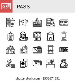 pass icon set. Collection of Tickets, Ticket, Passport, Id card, Verification, Member card, Rules, Football player, Ticket office, ID, Boarding pass, Reception, American football player icons