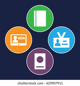 Pass icons set. set of 4 pass filled icons such as passport