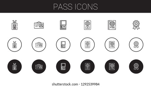 pass icons set. Collection of pass with id card, passport, badges. Editable and scalable pass icons.