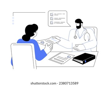 Pass a medical examination abstract concept vector illustration. Immigrant passing medical examination, healthcare sector, citizen services, consultation with doctor abstract metaphor.