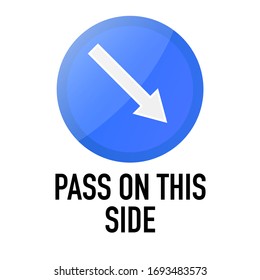 Pase en este lado Información y advertencia Señal de tráfico de carretera, ilustración vectorial aislada en fondo blanco para aprendizaje, educación, cursos de conducción, pegatina, icono.