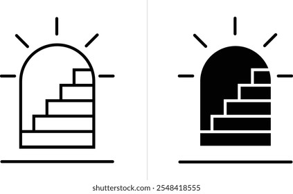 Ícone de passagem com escadas para cima. Traço editável. Ícone alinhado e isolado. Ilustração vetorial