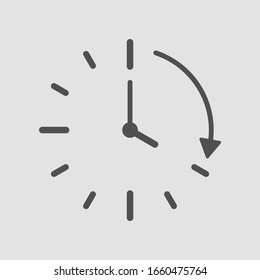 Passage of time icon. Clock face with time speed symbol. Vector illustration of the chronometer for design in flat style. Isolated on gray background.