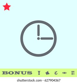 Passage of time icon flat. Grey pictogram on blue background. Vector illustration symbol and bonus buttons medal, cow, earth, eye, calculator