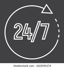 Passage time line icon, 24 hour assistance and round the clock, sign vector graphics, a linear pattern on a black background, eps 10.