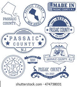 Passaic county, New Jersey. Set of generic stamps and signs.