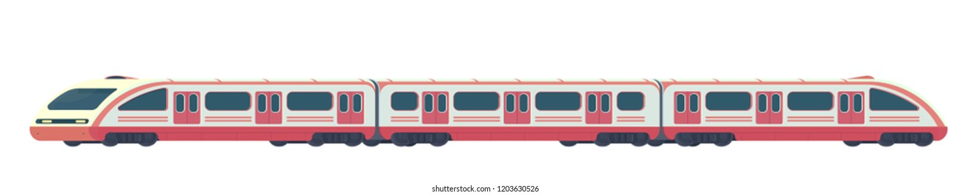 Passanger modern electric high-speed train. Railway subway or metro transport. Underground transport. Vector flat illustration isolated on white.