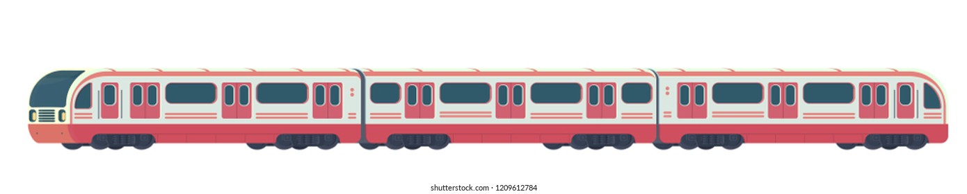 Passanger modern electric high-speed train. Railway subway or metro transport. Underground transport. Vector flat illustration isolated on white.