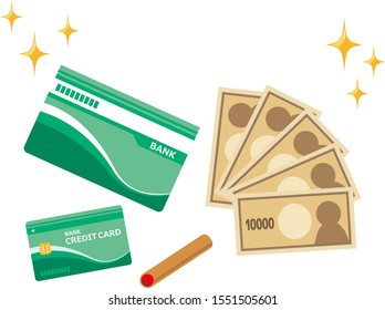 Passbook ,stamp ,Cash card ,credit card ,Vector illustration