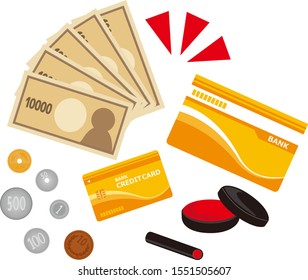 Passbook ,stamp ,Cash card ,credit card ,Vector illustration