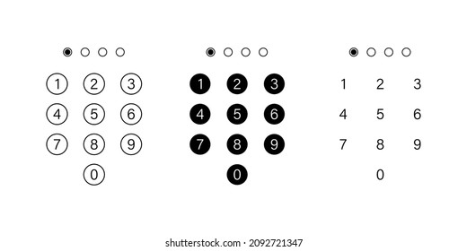 Passcode keypad collection. Pincode security verification pass input field.