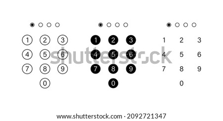 Passcode keypad collection. Pincode security verification pass input field.