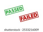 Passed Failed green red ink rubber stamp sign symbol seal badge grunge effect tampon successful unsuccessful certificate approved declined information vignette tag