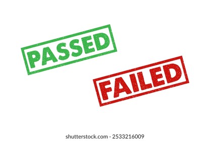 Passed Failed green red ink rubber stamp sign symbol seal badge grunge effect tampon successful unsuccessful certificate approved declined information vignette tag