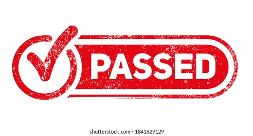 Passed. Red stamp with a check mark icon. Vector Illustration
