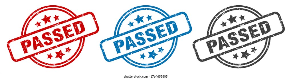 passed stamp. passed round isolated sign. passed label set