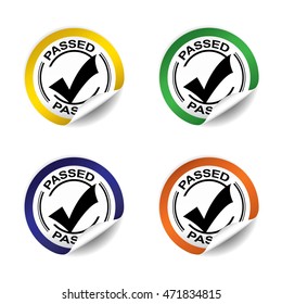 Passed sticker, button, label and sign set - vector