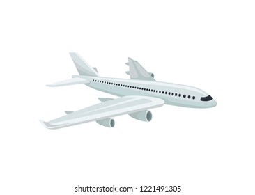 Passenger aircraft. Air transportation. Travel theme. Flat vector element for promo poster or banner of tourist agency