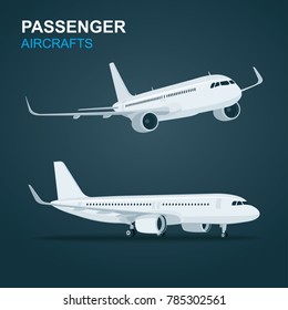 Passenger Aircraft. 
Airplane in profile and side view. 
Isolated vector illustration.