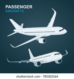 Passenger Aircraft. 
Airplane in profile and side view. 
Isolated vector illustration.