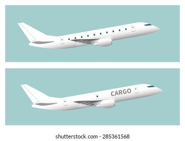 Passenger aircraft and cargo aircraft. Vector illustration. EPS 10, opacity