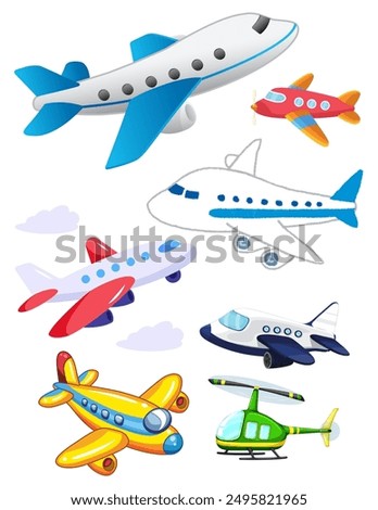 passenger aircraft in different colors and different views.set of airplane vector illustration.