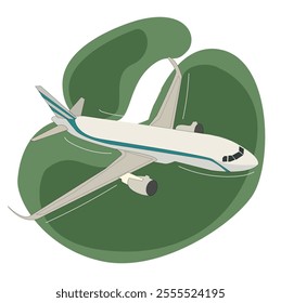 Passenger aircraft mega  elements in flat design.  of flying planes with aviation turbine wings, airplanes in front, takeoff 