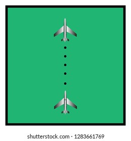 Passenger aircraft on a green background in transit