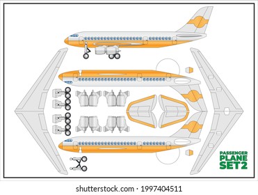 Passenger aircraft. Set for handmade. Isolated on white background. Vector illustration.