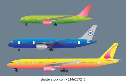 Passenger aircraft side view, vector illustration