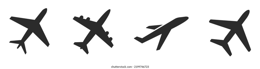 Passenger aircraft silhouettes icon set