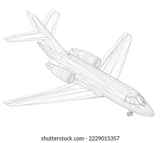 Passenger aircraft wireframe from black lines isolated on white background. Isometric view. 3D. Vector illustration.