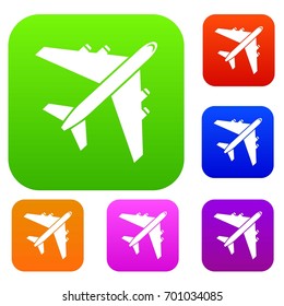 Passenger airliner set icon in different colors isolated vector illustration. Premium collection