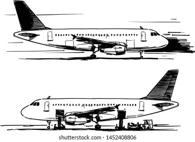 Passenger airliner side view. Sketch Illustration