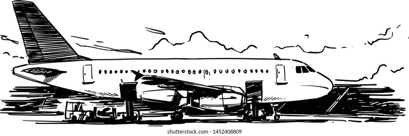 Passenger airliner side view. Sketch Illustration