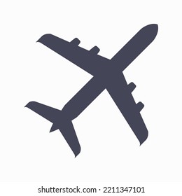 Silhouette del avión de pasajeros. Icono de la vista superior de la aeronave. Ilustración vectorial plana aislada en fondo blanco.