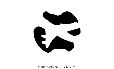 Passenger Airplane in clouds, black isolated silhouette