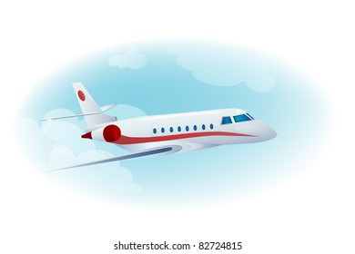 passenger airplane in the cloudy  blue sky