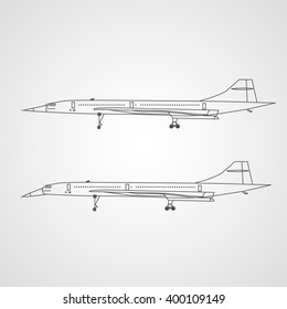 Passenger Airplane Faster Than Sound, Supersonic Boom Plane Vector Icon