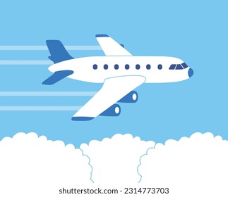 Passenger airplane flying above clouds vector illustration