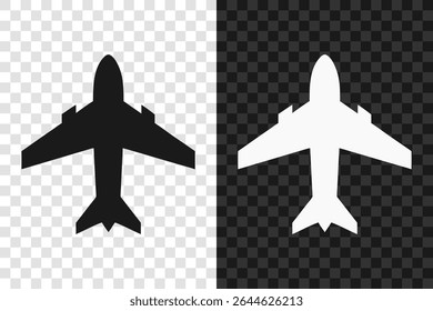 Passenger airplane icon silhouette. Vector logo of a aircraft. Illustration side view isolated on transparent background.