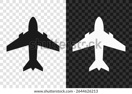 Passenger airplane icon silhouette. Vector logo of a aircraft. Illustration side view isolated on transparent background.