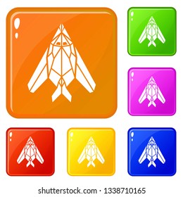 Passenger airplane icons set collection vector 6 color isolated on white background