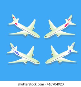 Passenger airplane isolated on blue background. Aircraft. Civil aviation. Vector illustration