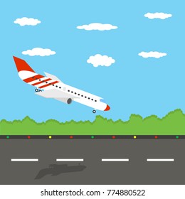 Passenger airplane landing. Vector illustration.