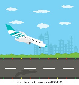 Passenger airplane landing. Vector illustration.