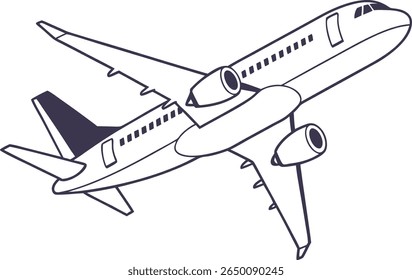 "Conjunto de arte da linha de avião de passageiros: três aeronaves a jato voando em ângulos diferentes - Aviação, Viagem, Transporte, Design Gráfico de linha aérea comercial para voo e temas aeroespaciais"