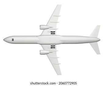 Passenger airplane model isolated on white background. Bottom view. 3D. Vector illustration