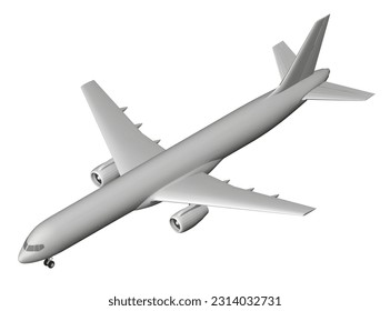 Passenger airplane model isolated on white background. Isometric view. 3D. Vector illustration.